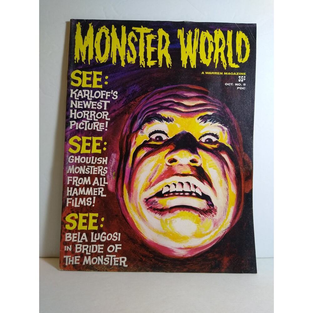 Monster World Magazine Oct 1965 #8 Karloff Lugosi Hammer Films Warren Horror